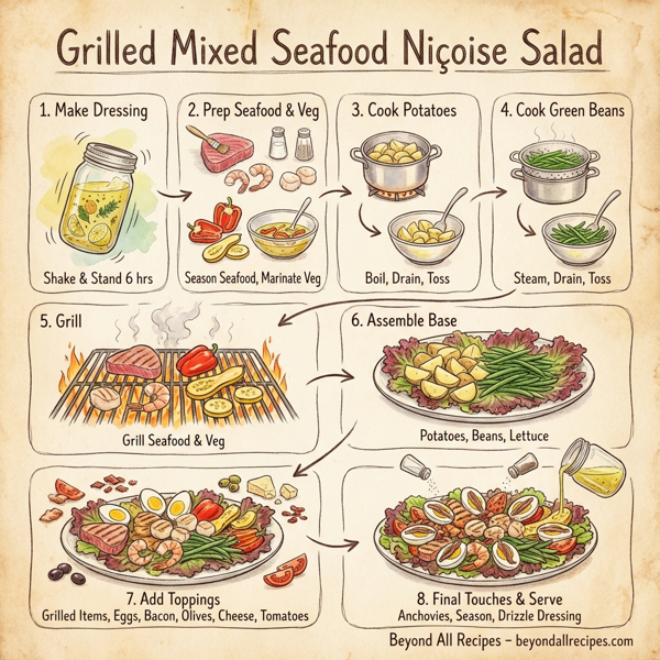 Grilled Mixed Seafood Niçoise Salad instructions