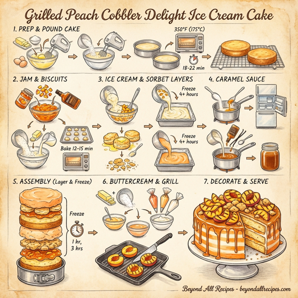 Grilled Peach Cobbler Delight Ice Cream Cake instructions
