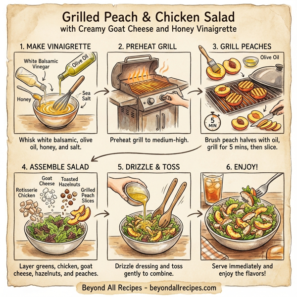 Grilled Peach & Chicken Salad with Creamy Goat Cheese and Honey Vinaigrette instructions