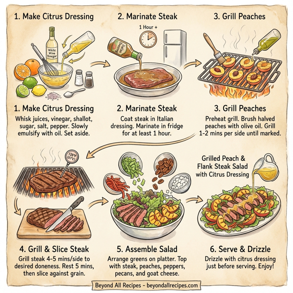 Grilled Peach & Flank Steak Salad with Citrus Dressing instructions