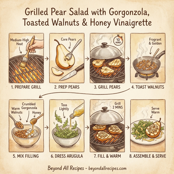 Grilled Pear Salad with Gorgonzola, Toasted Walnuts & Honey Vinaigrette instructions