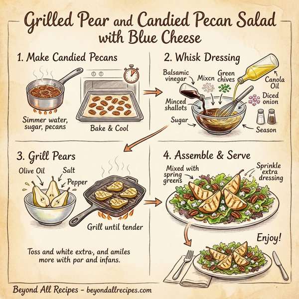 Grilled Pear and Candied Pecan Salad with Blue Cheese instructions