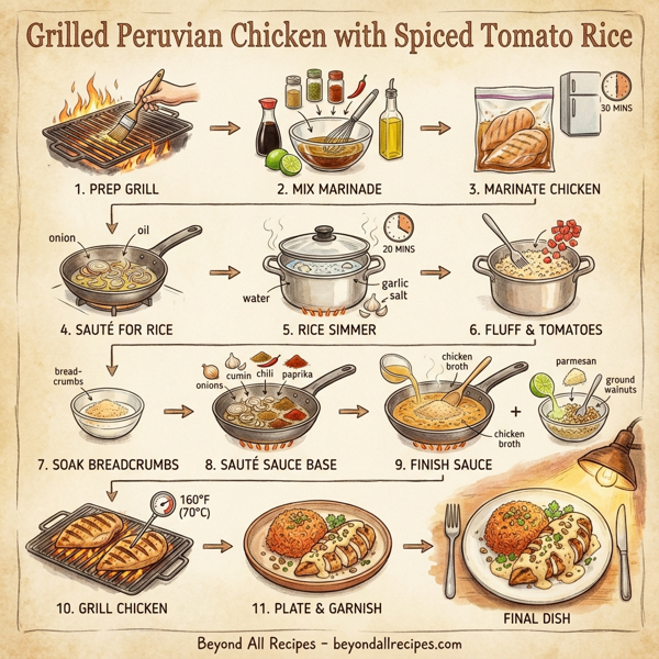 Grilled Peruvian Chicken with Spiced Tomato Rice instructions