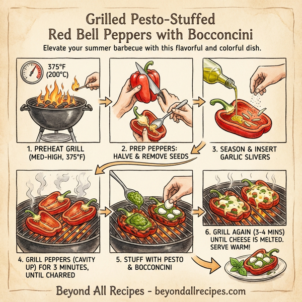 Grilled Pesto-Stuffed Red Bell Peppers with Bocconcini instructions