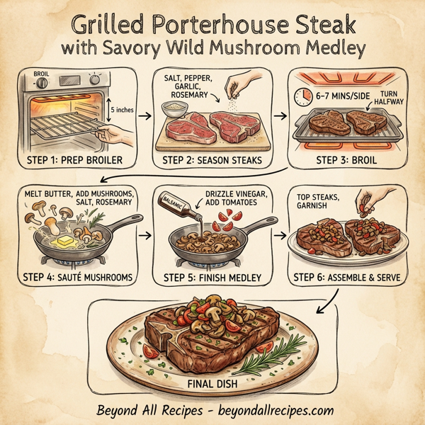 Grilled Porterhouse Steak with Savory Wild Mushroom Medley instructions
