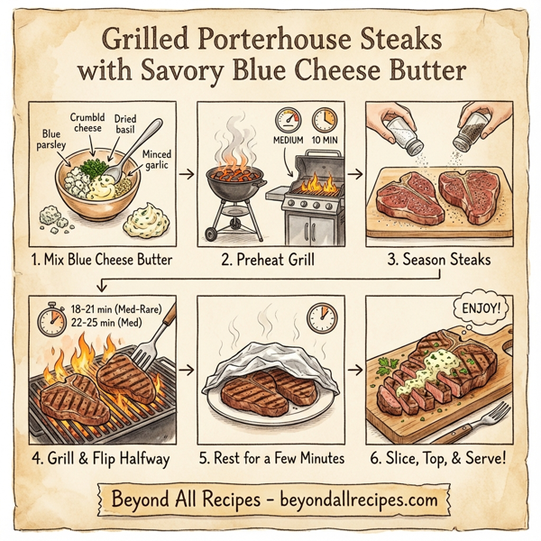Grilled Porterhouse Steaks with Savory Blue Cheese Butter instructions