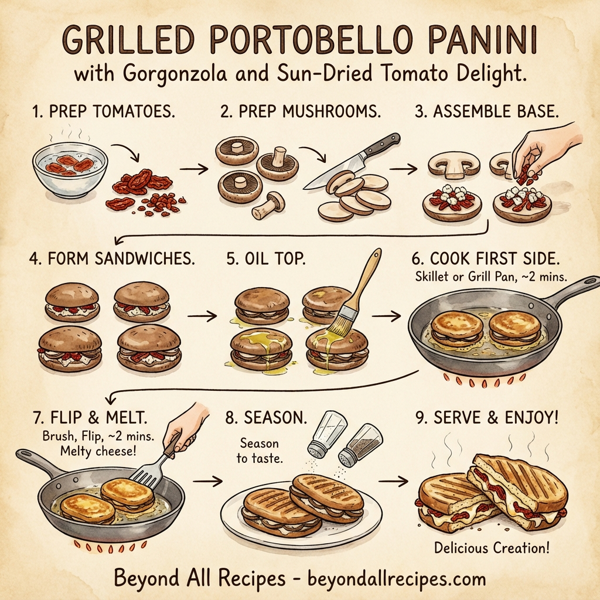 Grilled Portobello Panini with Gorgonzola and Sun-Dried Tomato Delight instructions