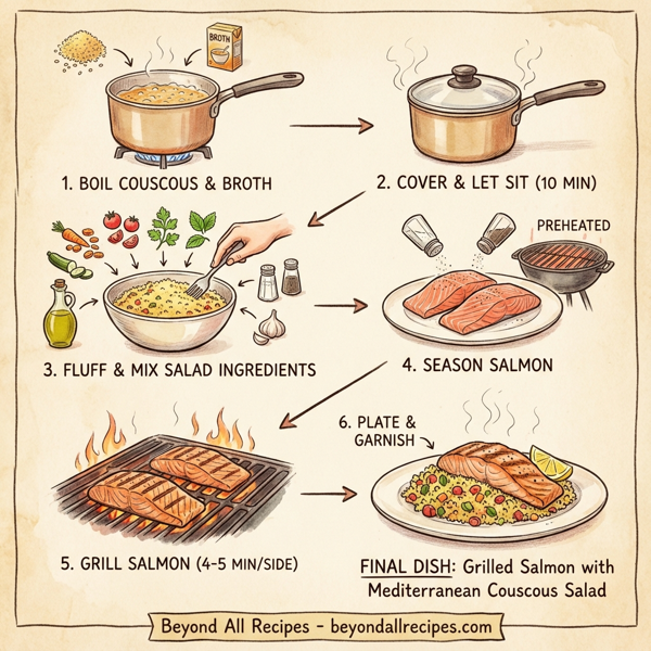 Grilled Salmon with Mediterranean Couscous Salad instructions