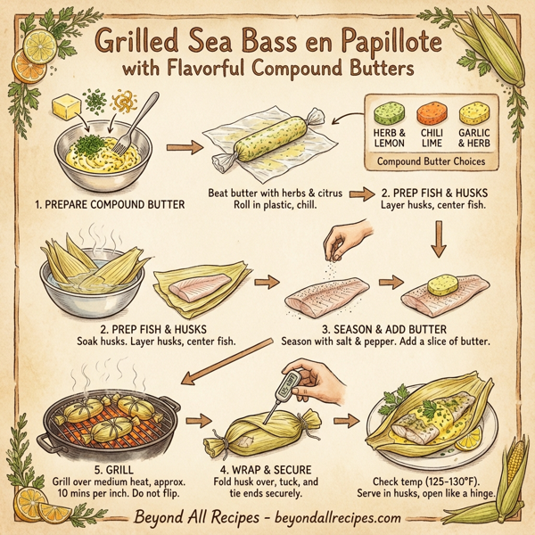 Grilled Sea Bass en Papillote with Flavorful Compound Butters instructions