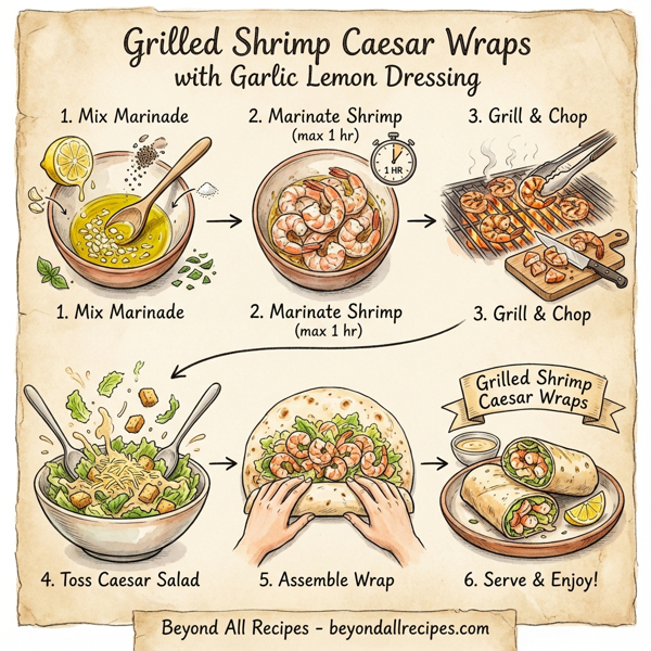 Grilled Shrimp Caesar Wraps with Garlic Lemon Dressing instructions