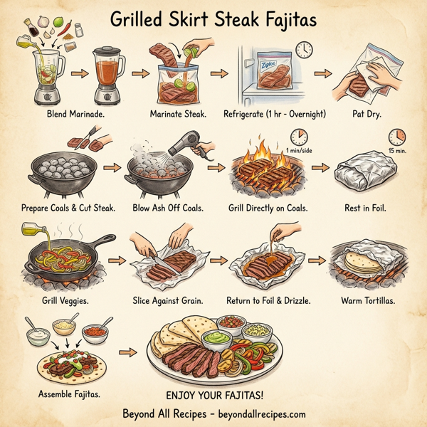 Grilled Skirt Steak Fajitas with Chili-Lime Marinade instructions