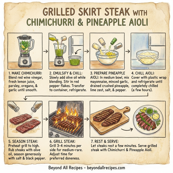 Grilled Skirt Steak with Chimichurri & Pineapple Aioli instructions