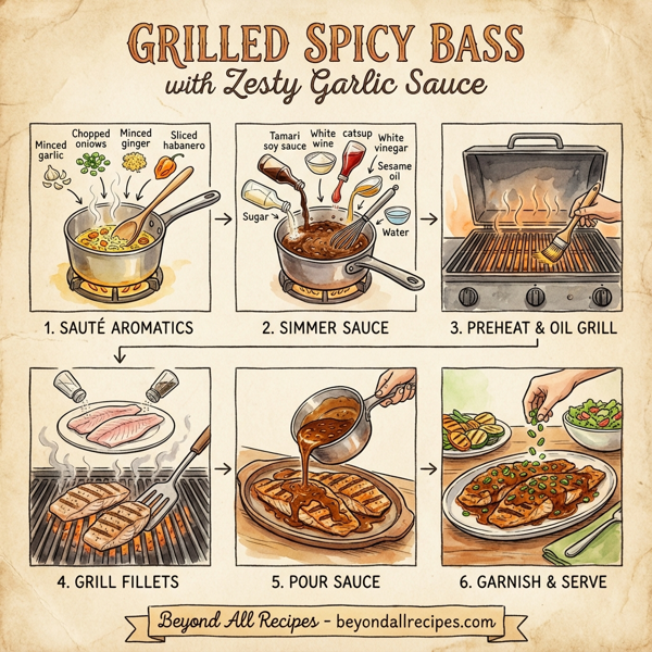 Grilled Spicy Bass with Zesty Garlic Sauce instructions