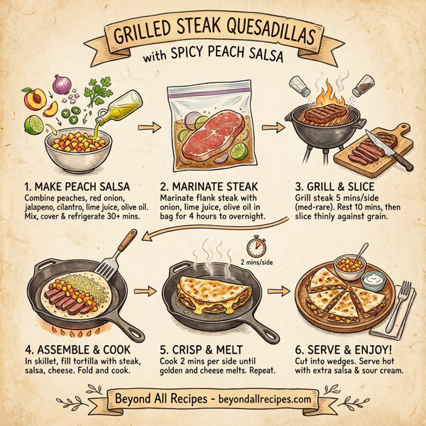 Grilled Steak Quesadillas with Spicy Peach Salsa instructions