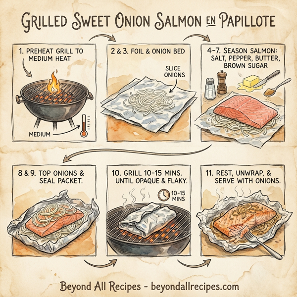 Grilled Sweet Onion Salmon en Papillote instructions