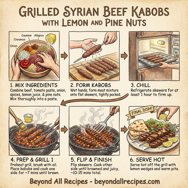 Grilled Syrian Beef Kabobs with Lemon and Pine Nuts instructions