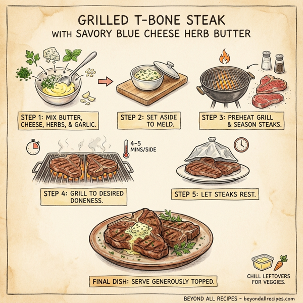 Grilled T-Bone Steak with Savory Blue Cheese Herb Butter instructions