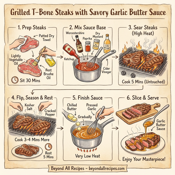 Grilled T-Bone Steaks with Savory Garlic Butter Sauce instructions