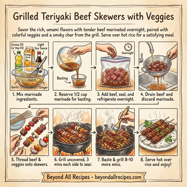 Grilled Teriyaki Beef Skewers with Veggies instructions