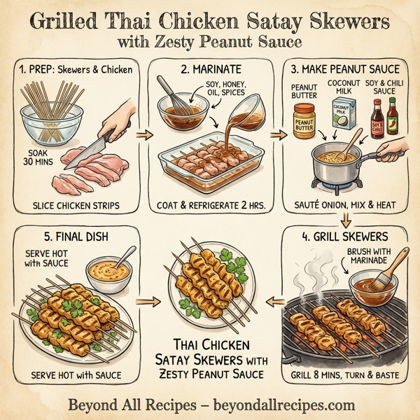 Grilled Thai Chicken Satay Skewers with Zesty Peanut Sauce instructions