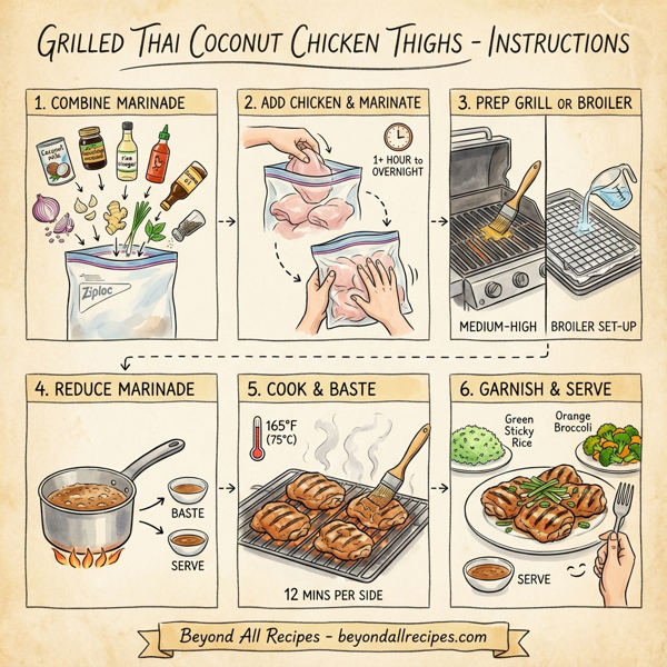 Grilled Thai Coconut Chicken Thighs with Herbaceous Marinade instructions