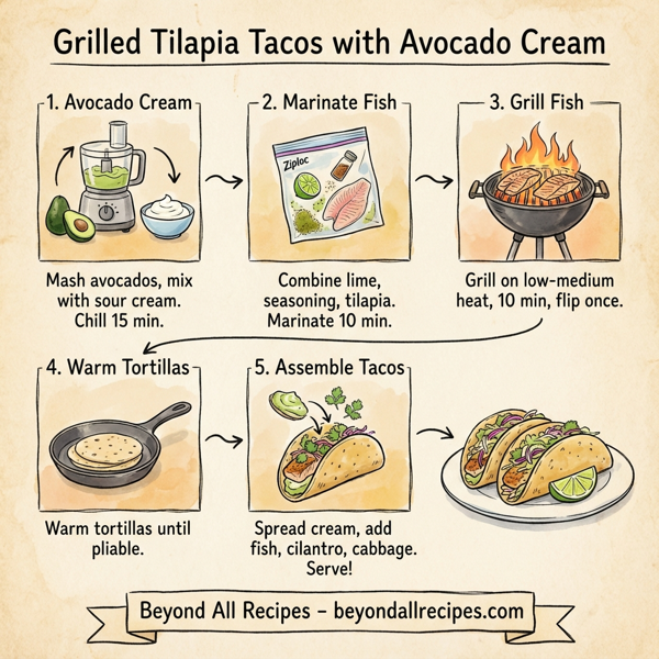 Grilled Tilapia Tacos with Avocado Cream instructions
