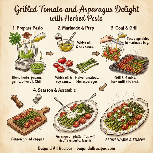 Grilled Tomato and Asparagus Delight with Herbed Pesto instructions