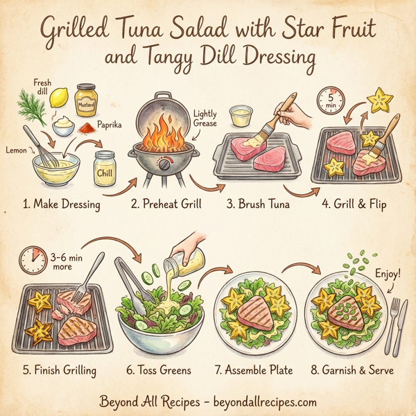 Grilled Tuna Salad with Star Fruit and Tangy Dill Dressing instructions