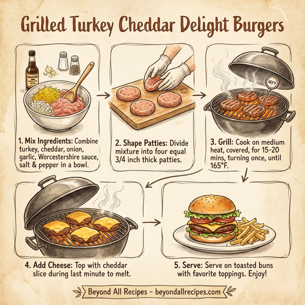 Grilled Turkey Cheddar Delight Burgers instructions