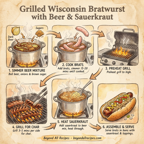 Grilled Wisconsin Bratwurst with Beer and Sauerkraut instructions