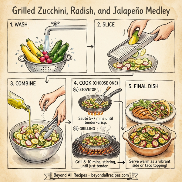 Grilled Zucchini, Radish, and Jalapeno Medley instructions