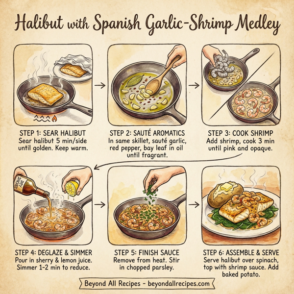 Halibut with Spanish Garlic-Shrimp Medley instructions
