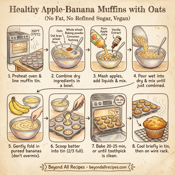 Healthy Apple-Banana Muffins with Oats (No Fat, No Refined Sugar, Vegan) instructions