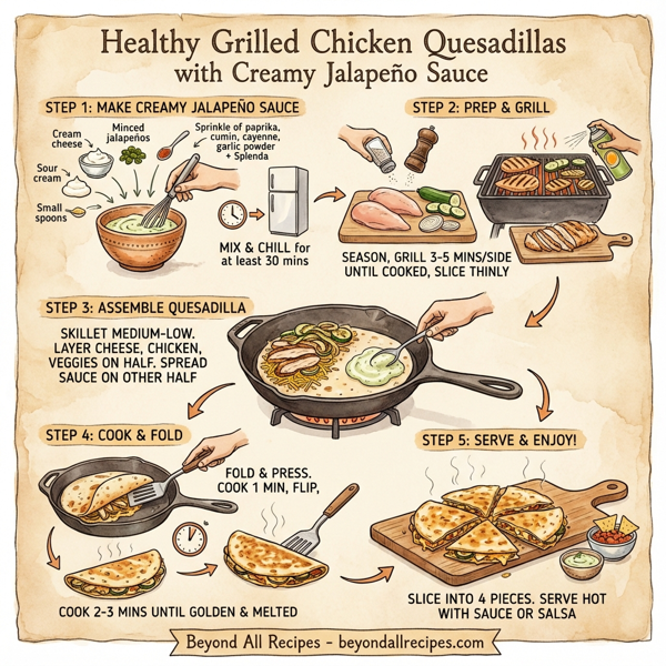Healthy Grilled Chicken Quesadillas with Creamy Jalapeño Sauce instructions