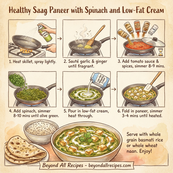 Healthy Saag Paneer with Spinach and Low-Fat Cream instructions