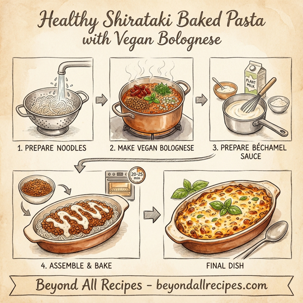 Healthy Shirataki Baked Pasta with Vegan Bolognese instructions