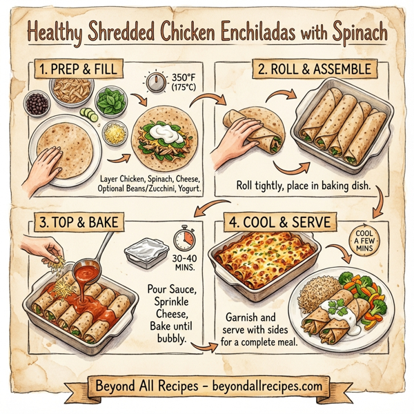 Healthy Shredded Chicken Enchiladas with Spinach instructions