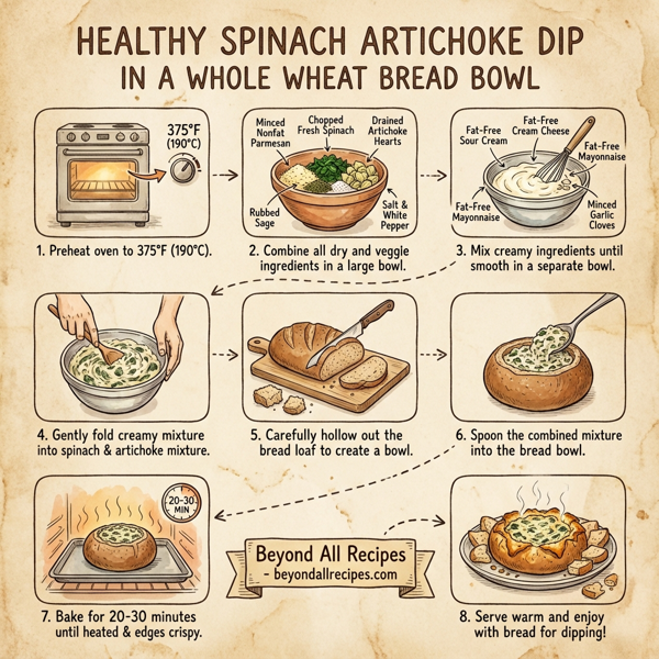 Healthy Spinach Artichoke Dip in a Whole Wheat Bread Bowl instructions