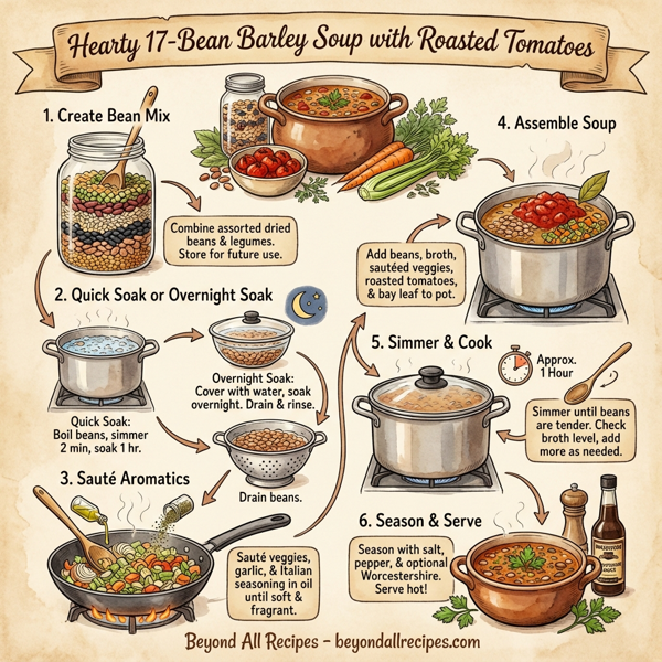 Hearty 17-Bean Barley Soup with Roasted Tomatoes instructions