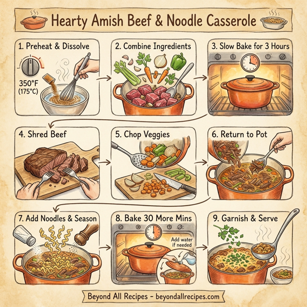 Hearty Amish Beef & Noodle Casserole instructions