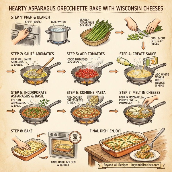 Hearty Asparagus Orecchiette Bake with Wisconsin Cheeses instructions