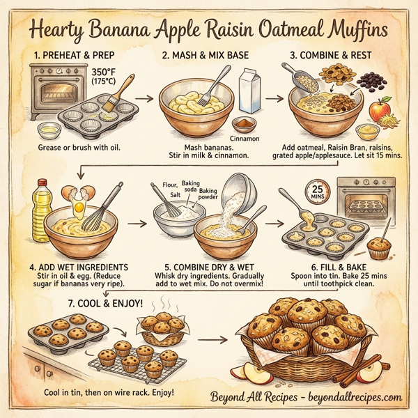 Hearty Banana Apple Raisin Oatmeal Muffins instructions