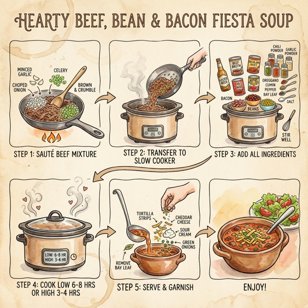 Hearty Beef, Bean & Bacon Fiesta Soup instructions