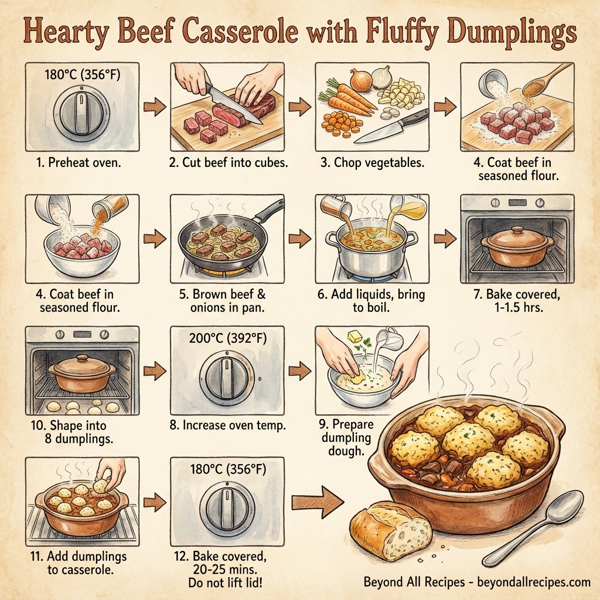 Hearty Beef Casserole with Fluffy Dumplings instructions