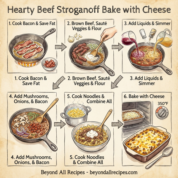 Hearty Beef Stroganoff Bake with Cheese instructions