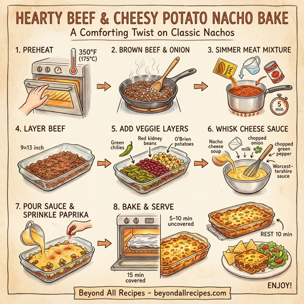 Hearty Beef & Cheesy Potato Nacho Bake instructions