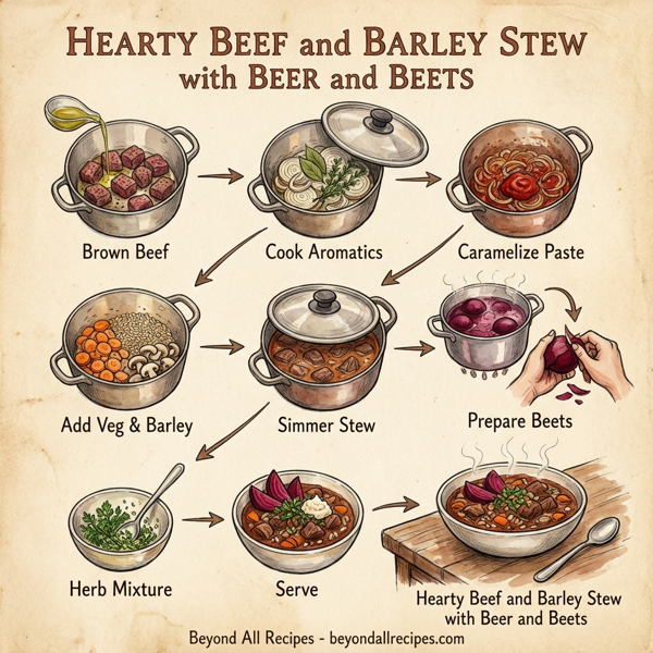 Hearty Beef and Barley Stew with Beer and Beets instructions