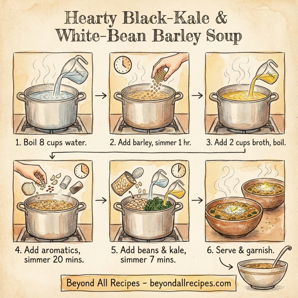 Hearty Black-Kale & White-Bean Barley Soup instructions