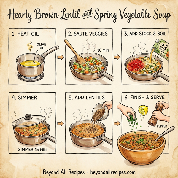 Hearty Brown Lentil and Spring Vegetable Soup instructions