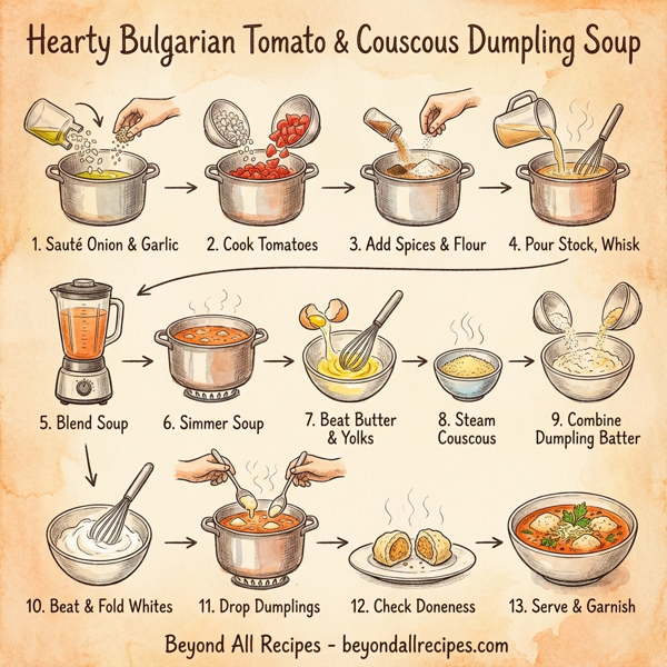 Hearty Bulgarian Tomato & Couscous Dumpling Soup instructions